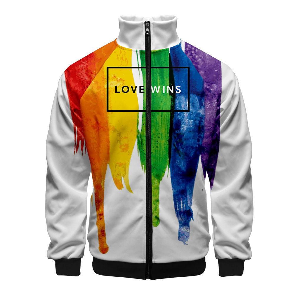 Gay casual 3D digital stand collar zip hoodie man