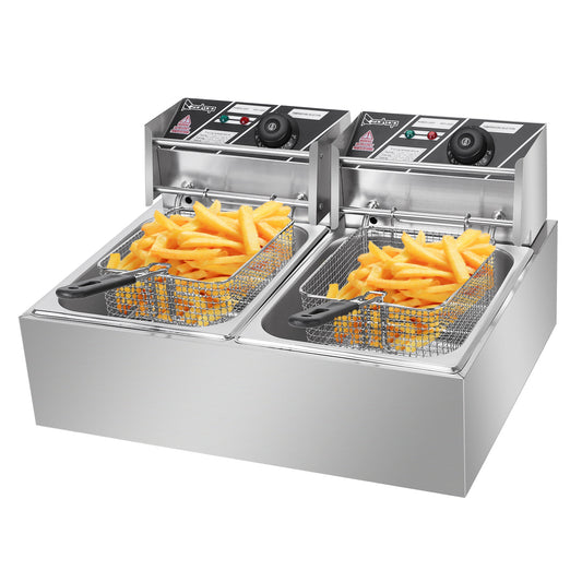 Electric Fryer Silver Stainless Steel Double Cylinder