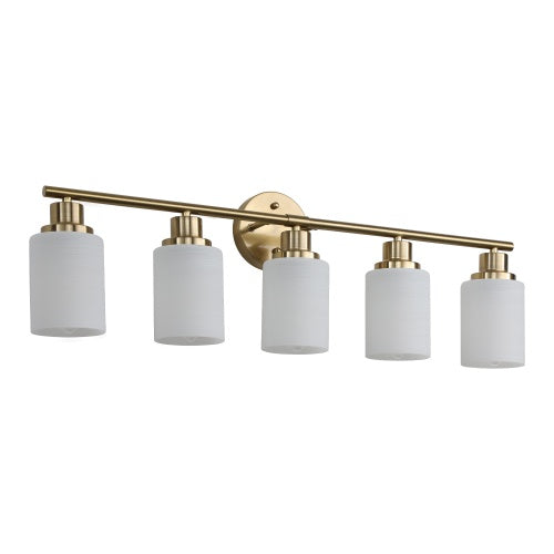 5 Lamps Gold Bathroom Vanity Lamp, Frosted Glass Shade, Modern Wall Mounted Lighting