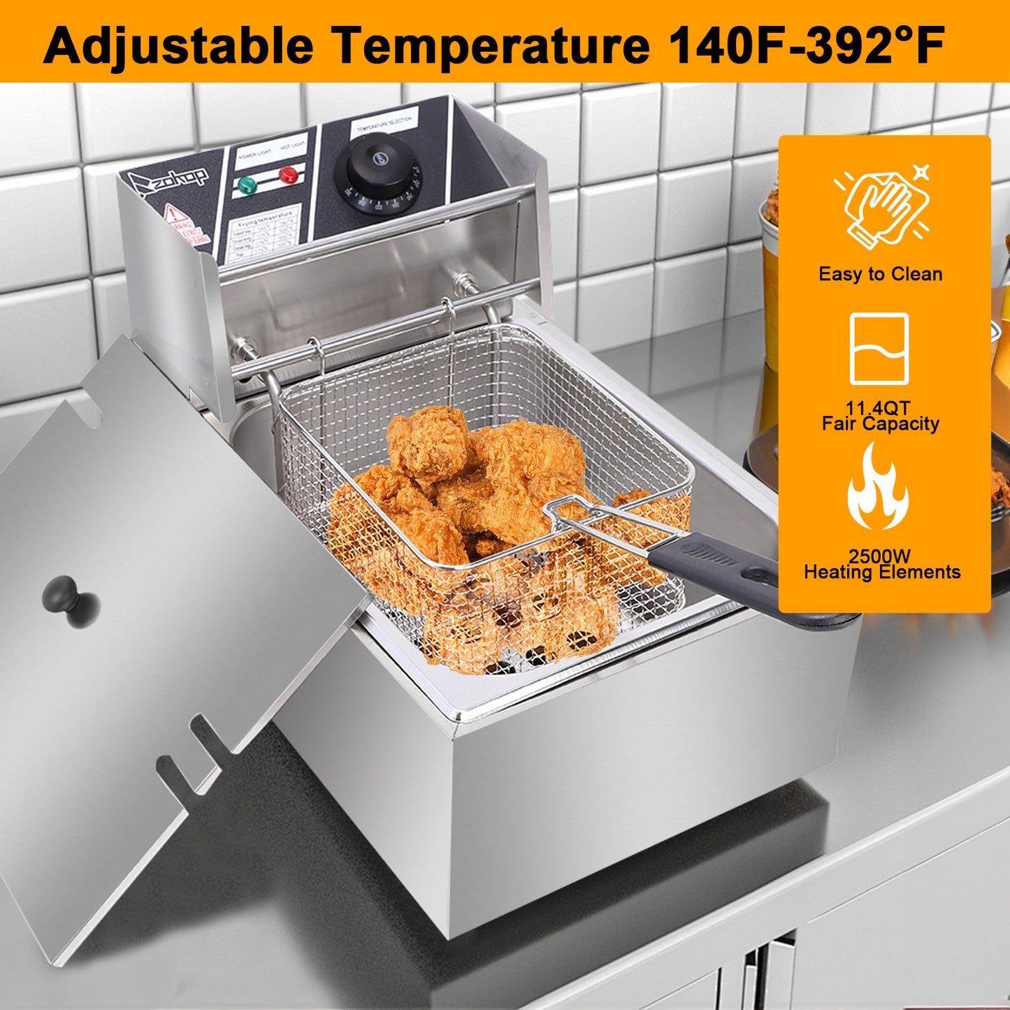 Electric Fryer Silver Stainless Steel Single Cylinder