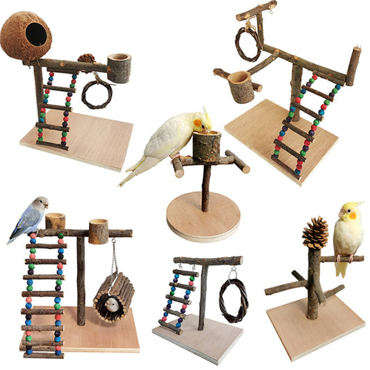 Solid Wood Parrot Station Frame Training Bird Shelf Parrot Toys