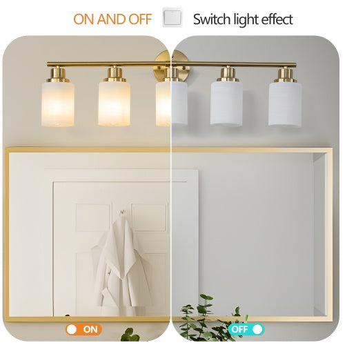 5 Lamps Gold Bathroom Vanity Lamp, Frosted Glass Shade, Modern Wall Mounted Lighting